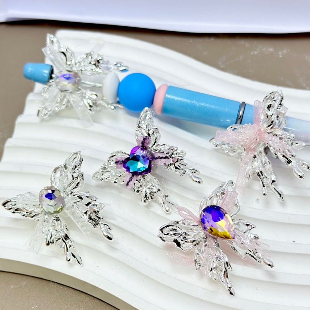 Mini Flower Oval Heart Exquisite Silver Alloy Butterfly with Ribbon Water Drop Shape Diamond, Around 32*32MM, Please Read the Description