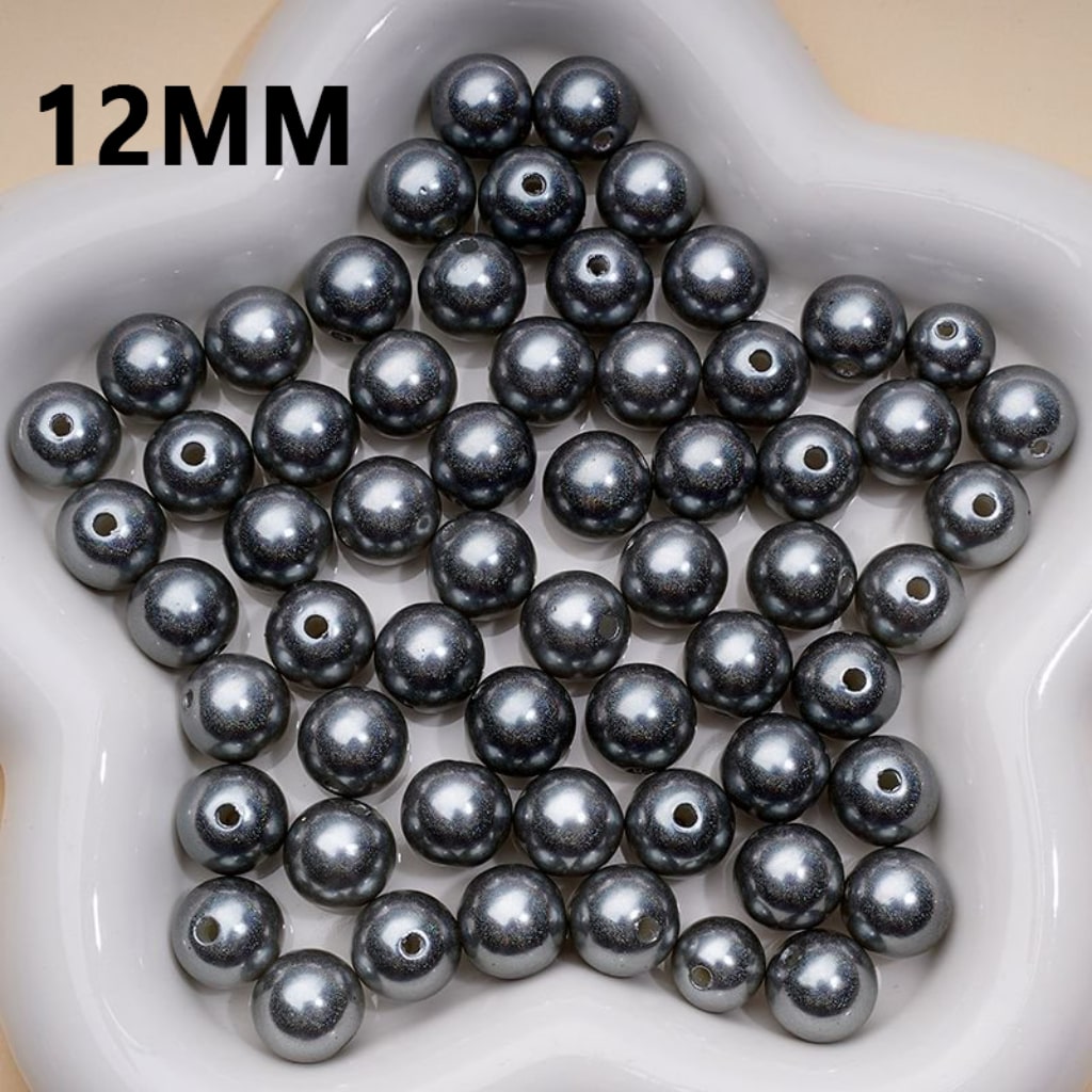 Glitter Black Shiny Glossy Gray Round Acrylic Beads, 12MM