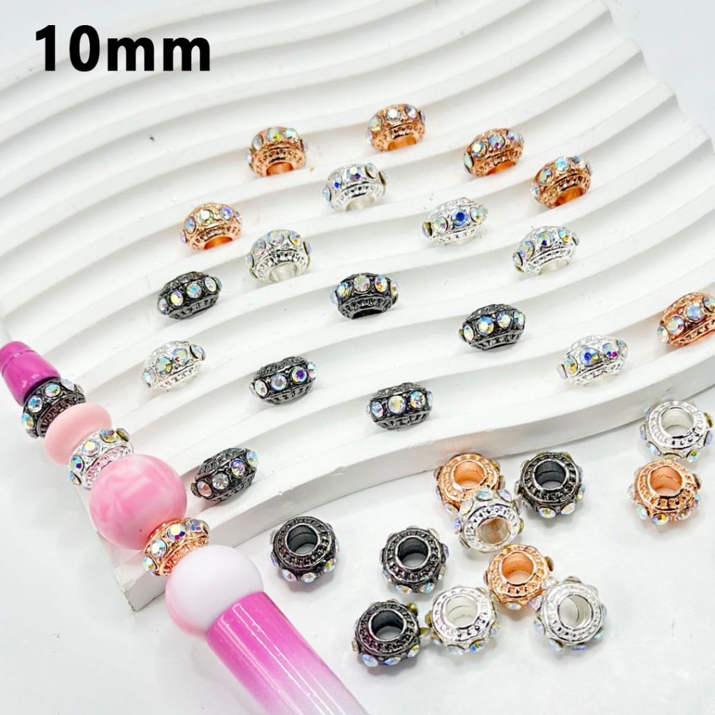 Bling Bling Large Hole AB Rhinestones Metal Wheel Abacus Spacer, 10MM