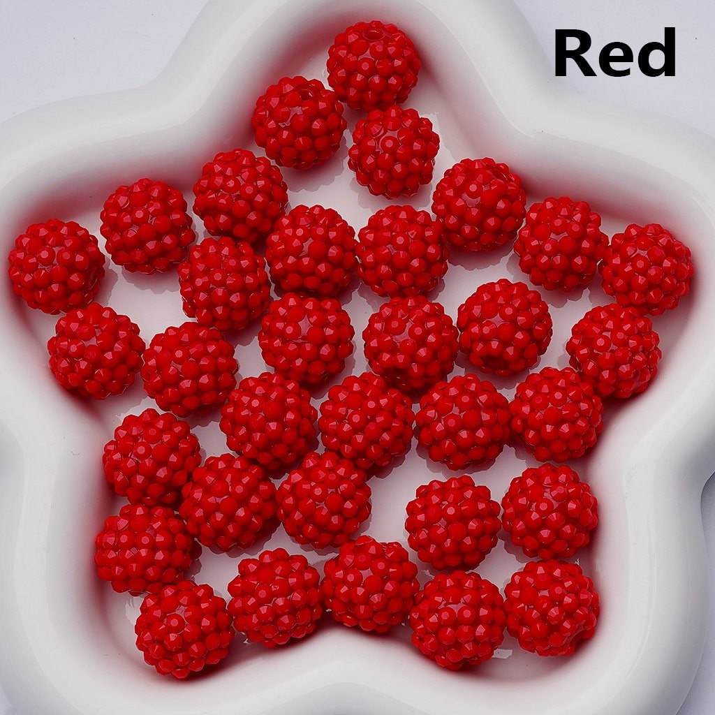 Waxberry Ball Round Acrylic Beads Solid Color with Sparkling Rhinestones,16MM Accent Beads