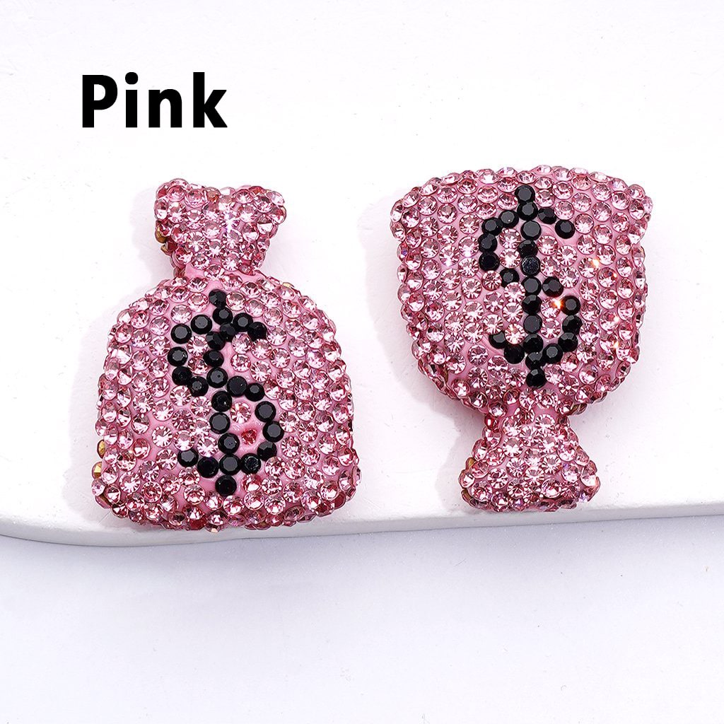 Money Bag Clay Beads with Bling Bling US Dollar Sign, Cute Design and Shiny Rhinestones, Around 36*26MM