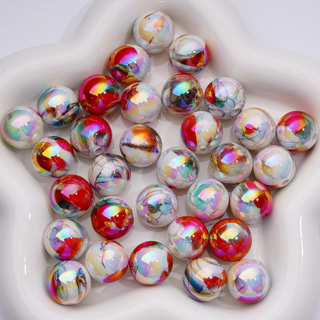 Different Flowers Multi-Color UV Coating Round Acrylic Beads, 16MM (Single Color is available for 200pcs Whole bag)