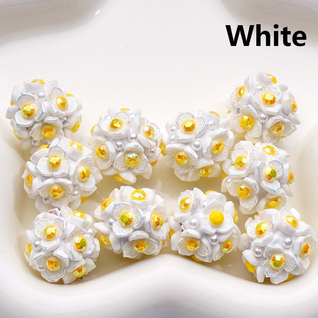 Shiny Clay Beads Three-Petal Flower with Colorful Stamen and White Pearls 20MM