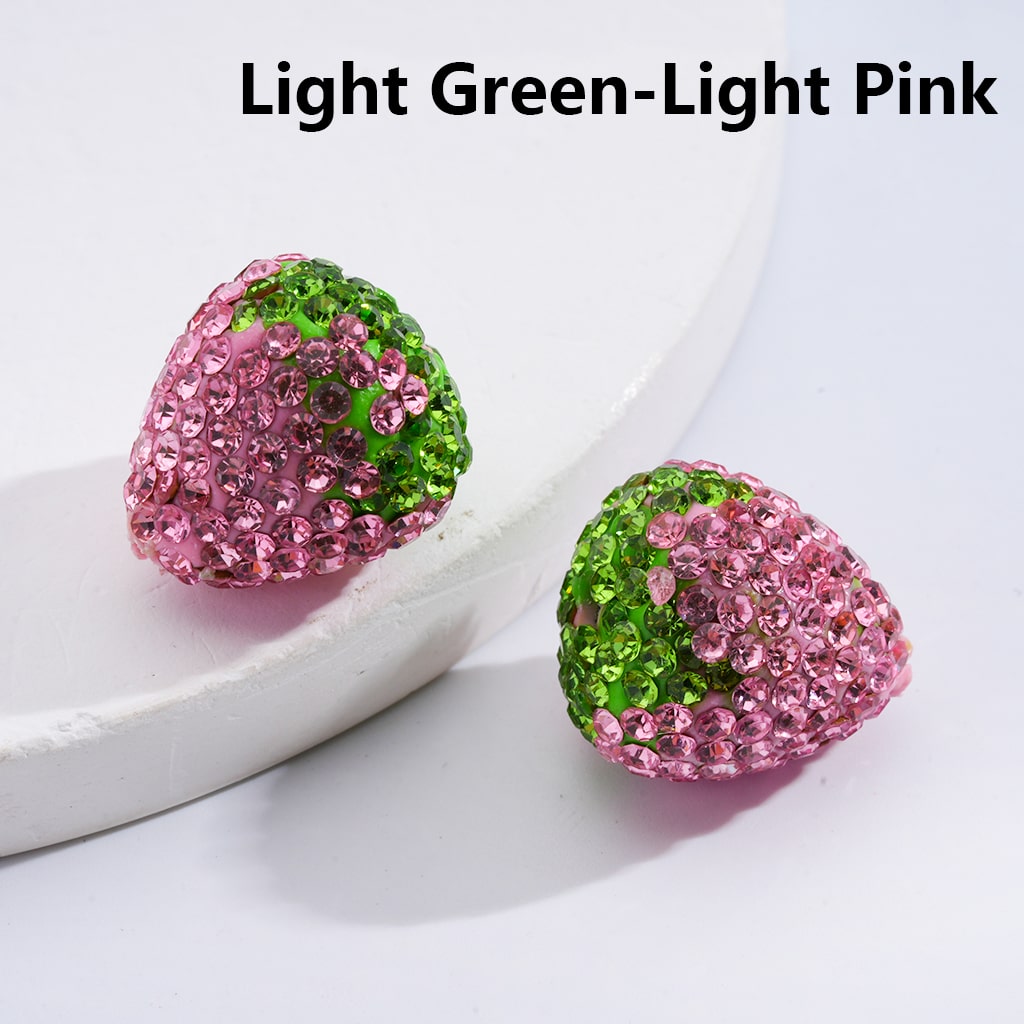Strawberry Design with Multi-Color Rhinestones Clay Beads 16MM