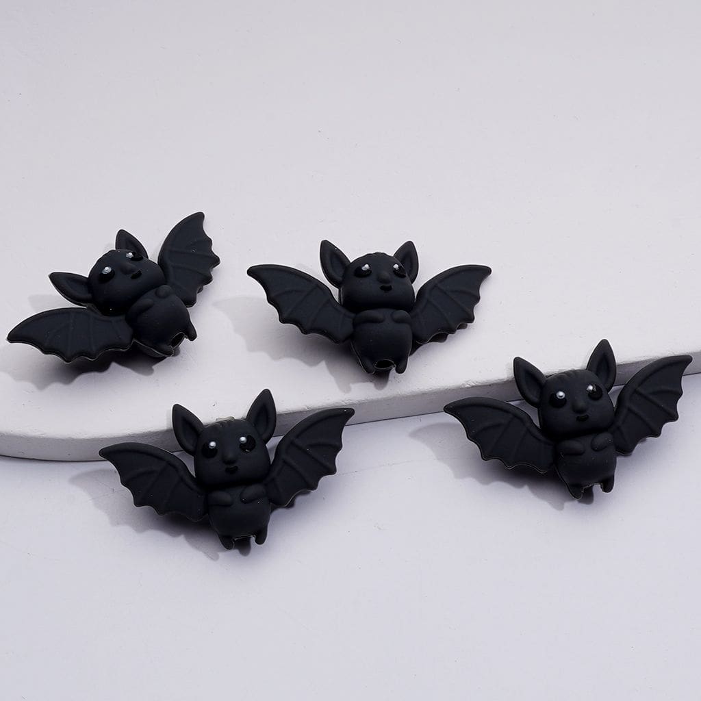 3D Halloween Black Bat with Outstretched Wings Silicone Focal Beads