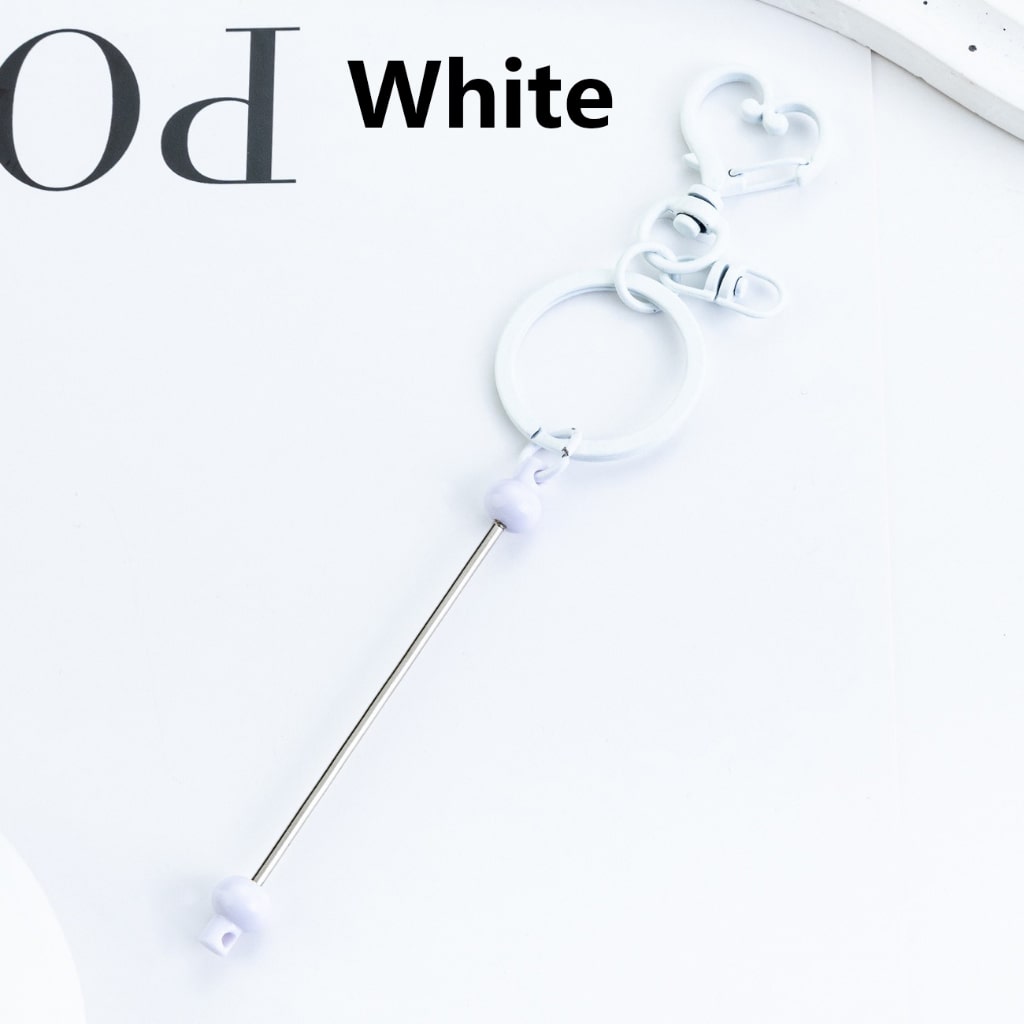 Metal Keychain with Bar and Heart Shape Clasp in Solid Color DIY Beadable 154MM