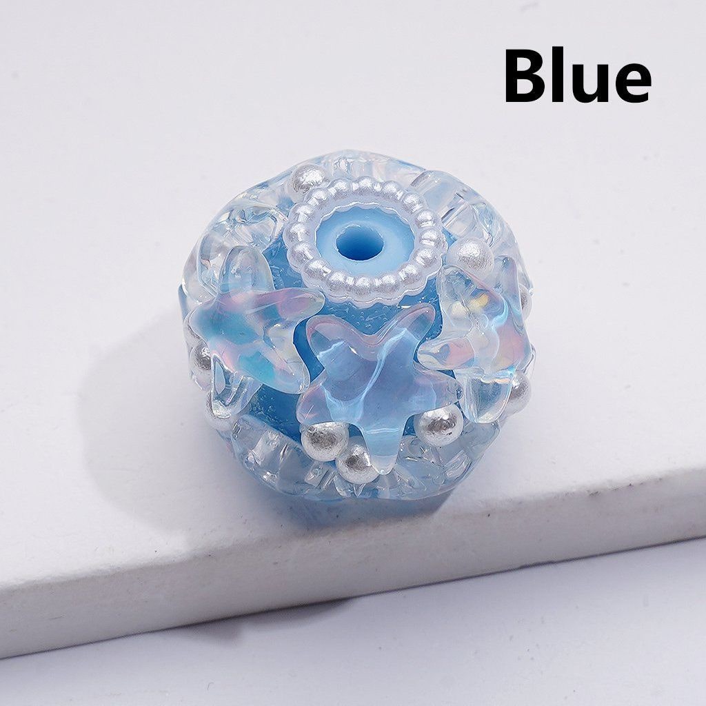 Shiny Stars Multi-Color Round Acrylic Beads with White Pearls 22*18MM