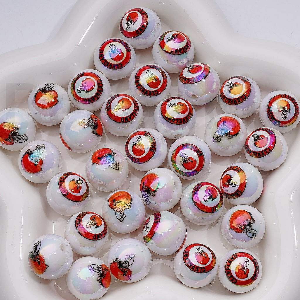 NF Football Teams USA American UV Coating Round Acrylic Beads, 16MM, Random Mix and Single Team Both Available to Choose
