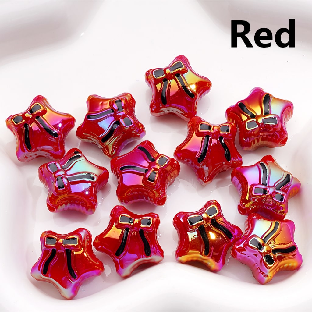 UV Coated Acrylic Beads Shiny Five-Pointed Star with Bowknots Multi-Color 20MM (Single Color is available for 200pcs(Whole Bag))