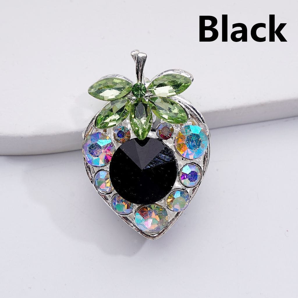 Strawberry Beads with Multi-Color Cone Shape Green Leaf AB Rhinestones Fancy Silver Alloy 22*33MM