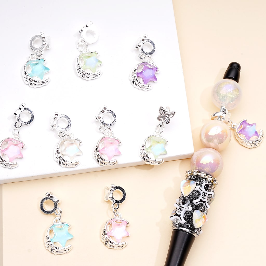 Silver Alloy Bail Beads Dangle Butterfly & Star Charms Rhinestone Pendant Accessories