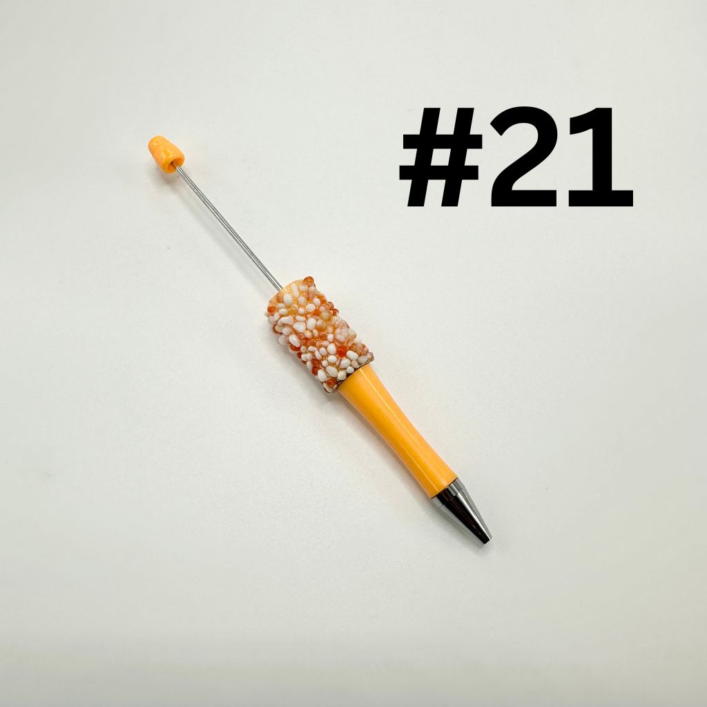 Solid Color Plastic Beadable Pens with tiny Pebbles