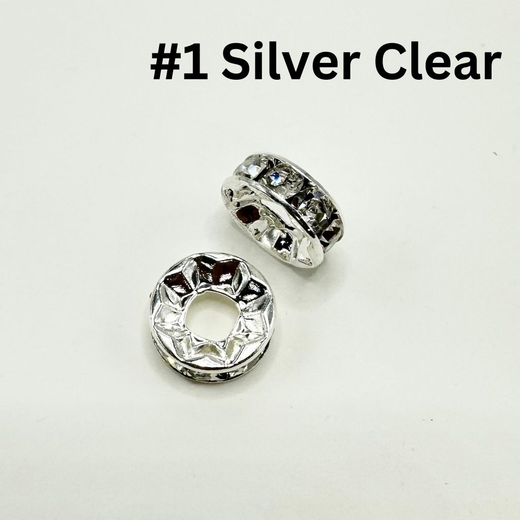 Round Metal Spacers Large Hole Spacer Beads with Rhinestones & Large Hole, Size 15mm