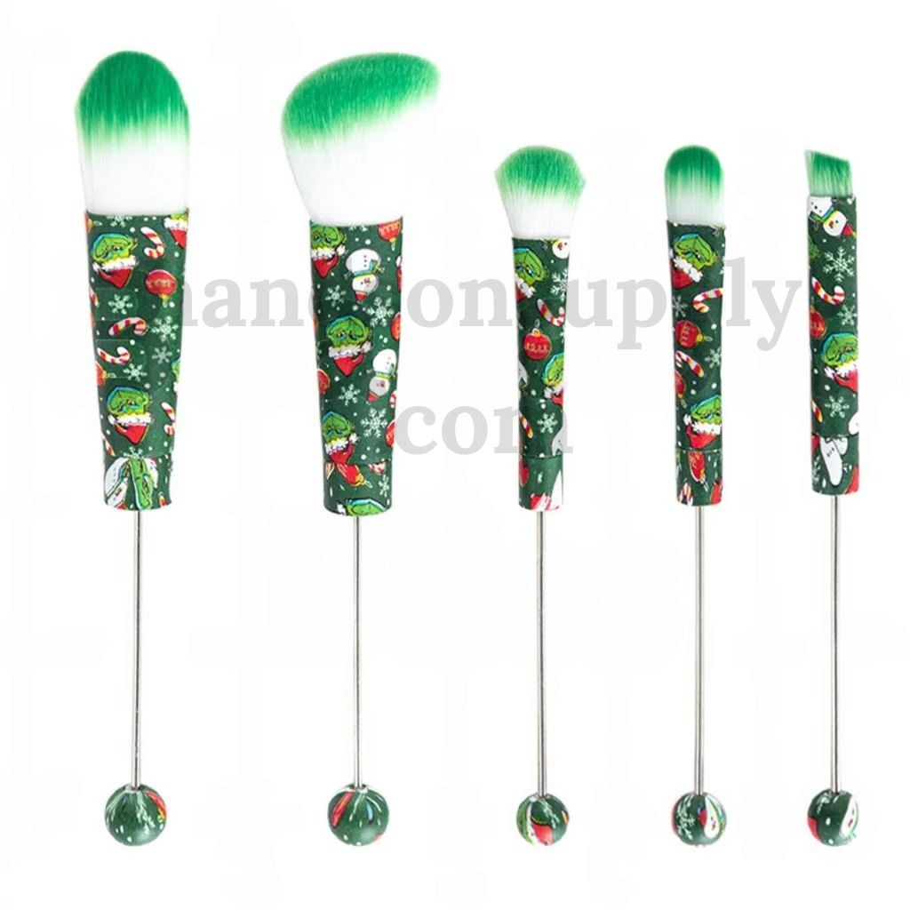 Halloween Metal Beadable Makeup Brushes with Spooky Prints (1 Set = 5 pieces)