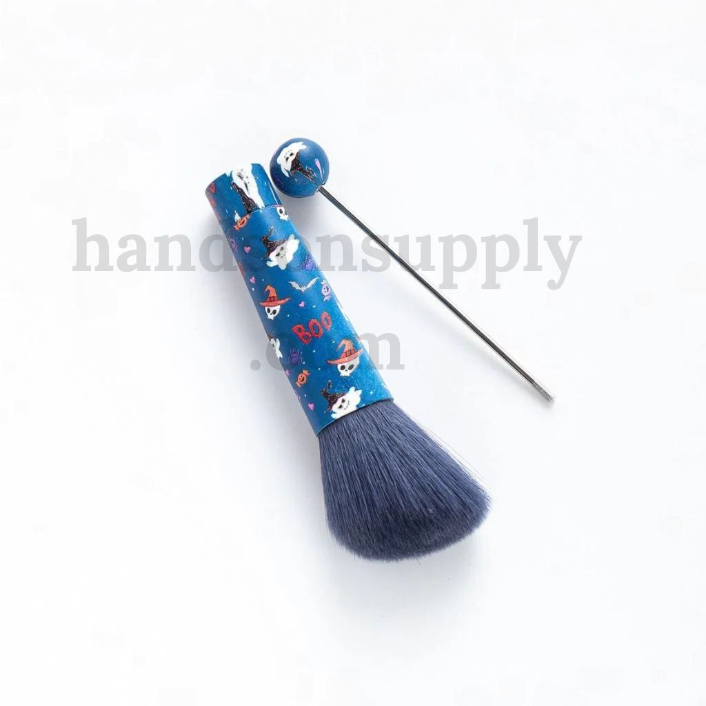 Festive Colorful Metal Beadable Christmas Themed Printed Makeup Brushes (1 Set = 5 pieces)
