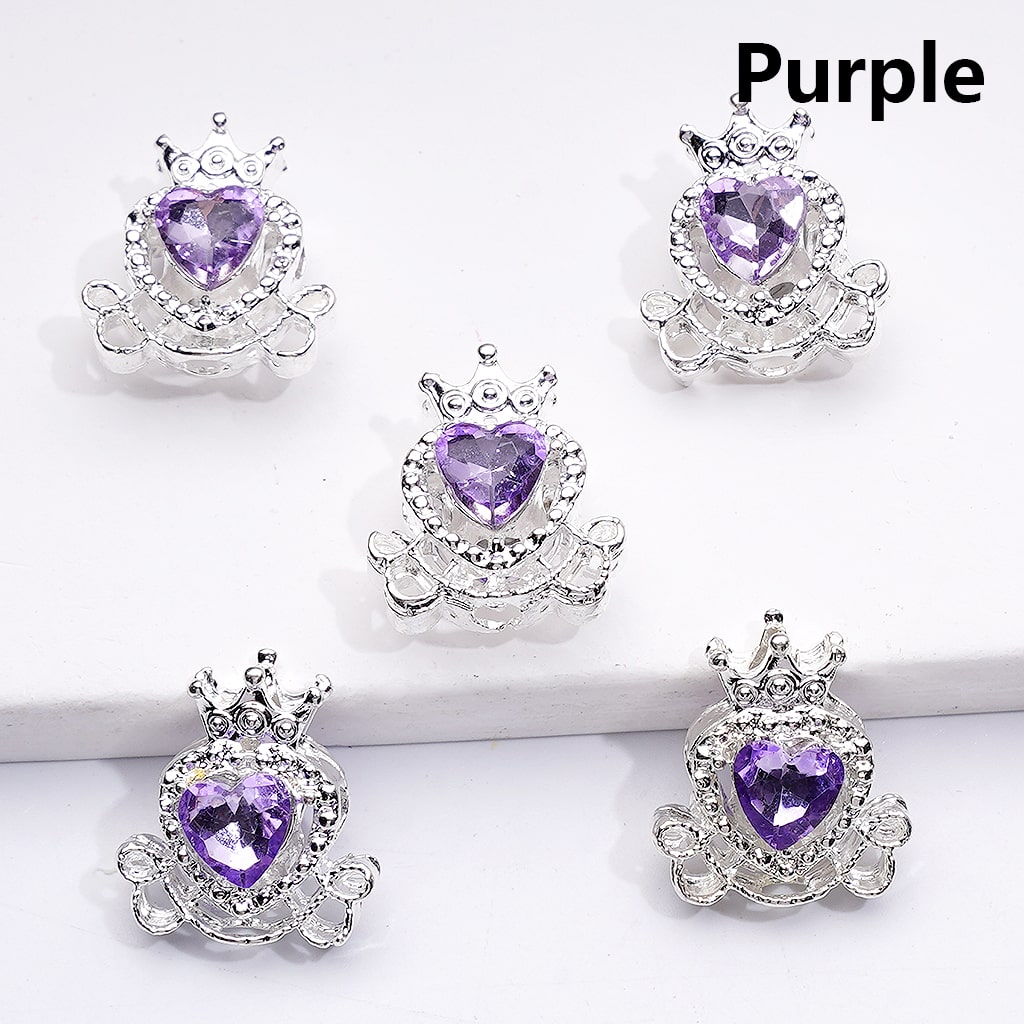 Silver Shiny Alloy Fance Beads Heart with Crown Design 14*16MM Rhinestone Details