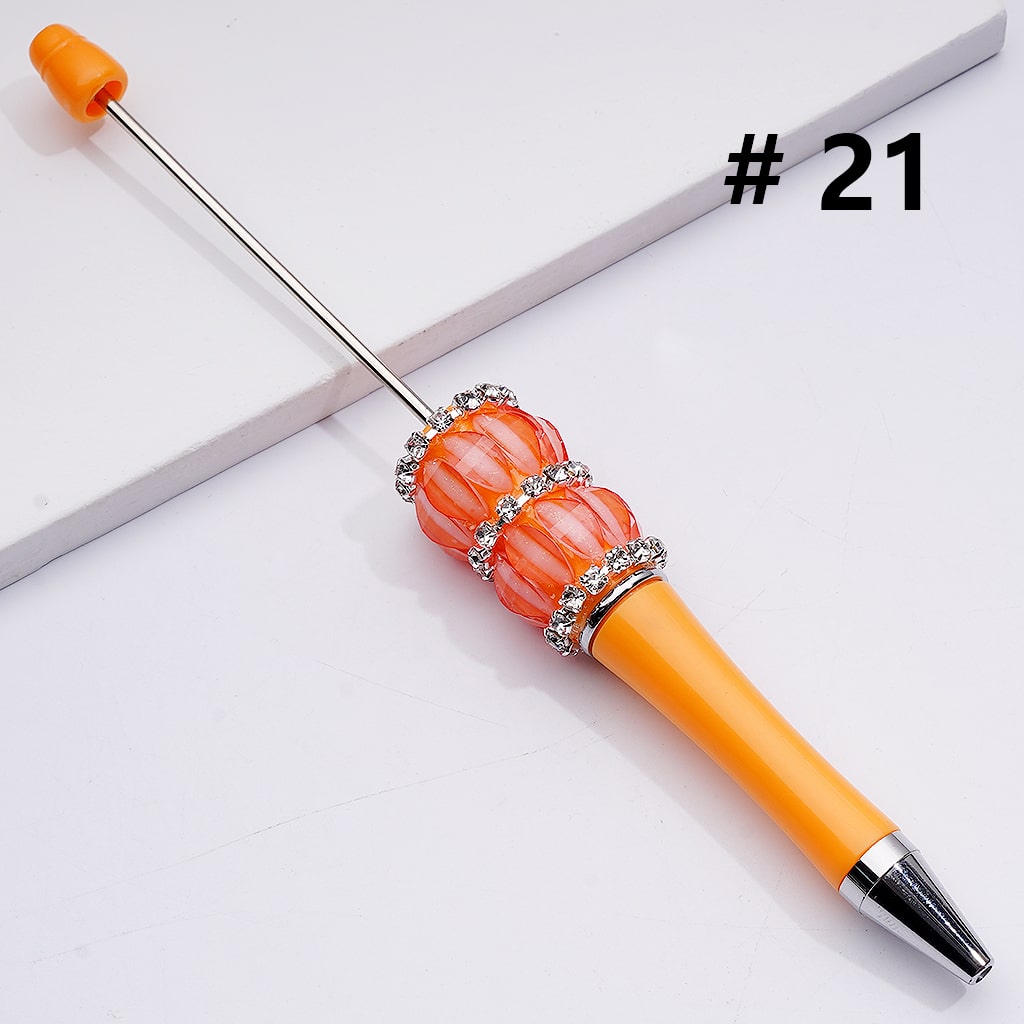 Solid Color Mini Pumpkin Charms Beadable Pens with Clear Rhinestones Chains