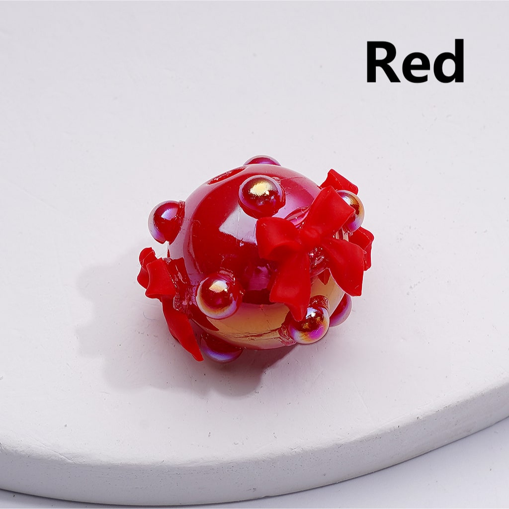 Cute Bowknots UV Coating Round Pearls Acrylic Beads, 20*16MM