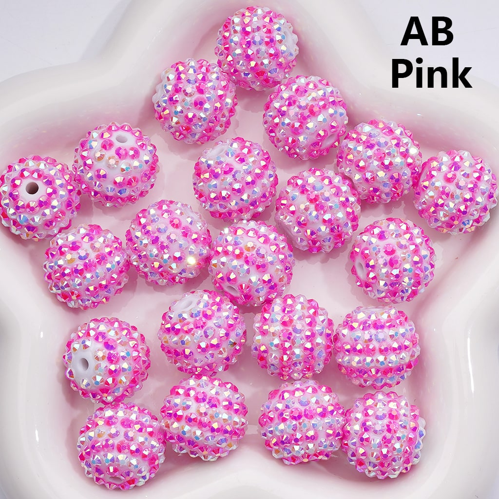 Double Color Striped Round Acrylic Beads with Shiny Rhinestones, 20MM