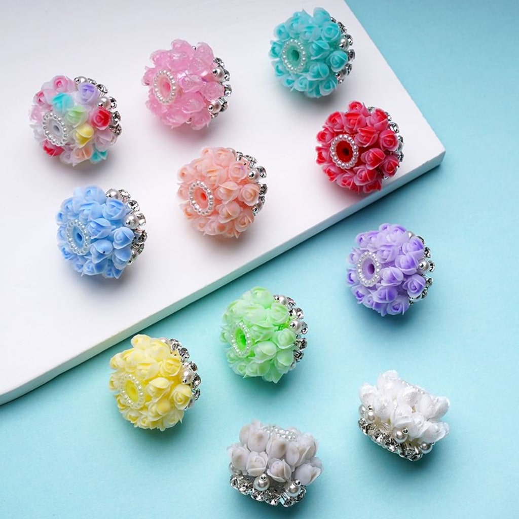 Cute Flowers Bling Bling Tulips Clear Rhinestones Chains White Pearls Round Acrylic Beads, Around 25*18MM