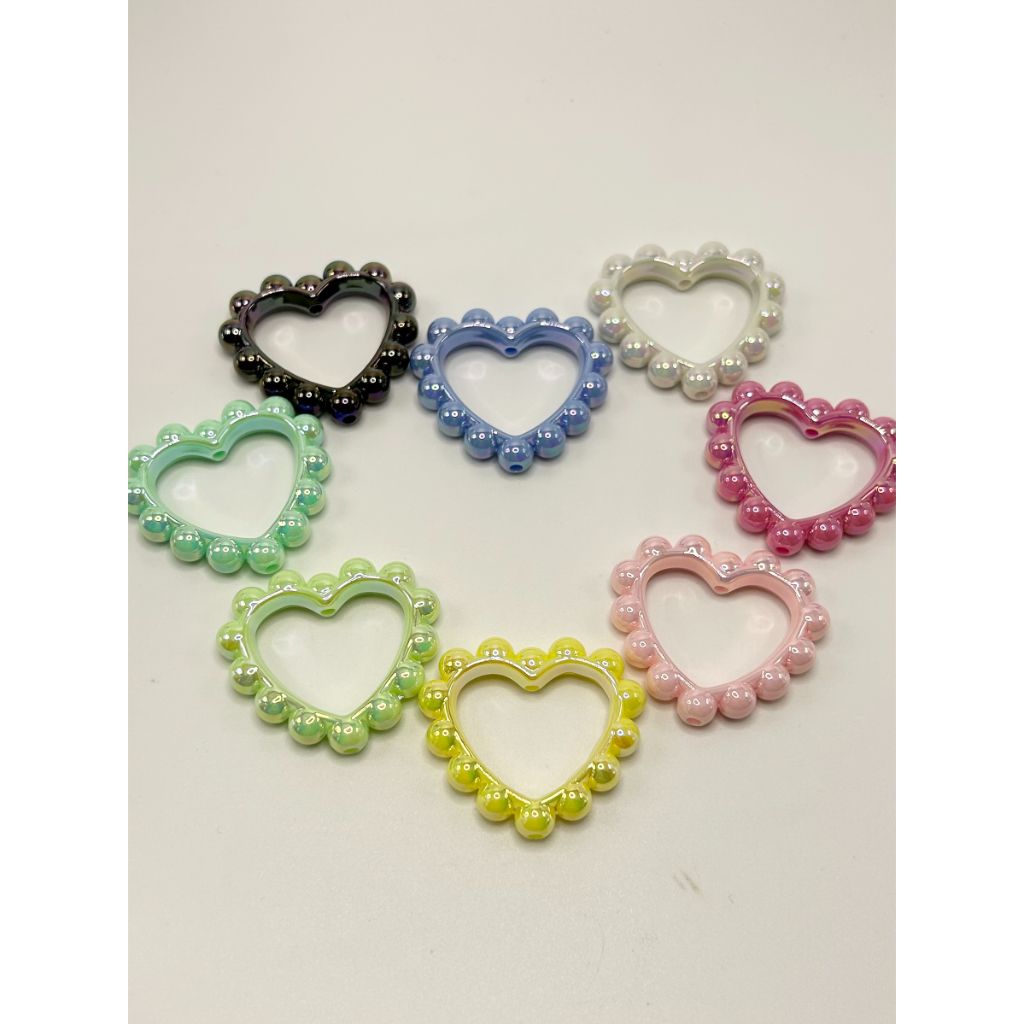 Heart Frame Acrylic Ring Beads, Random Mix Large 39mm by 43mm
