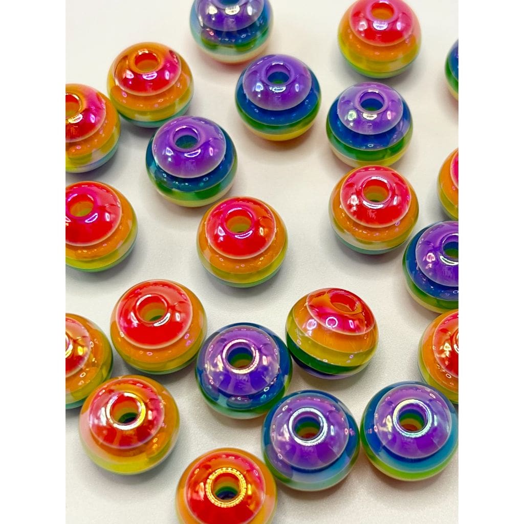 Circle Rainbow Acrylic Beads , 14mm by 16mm yy tt