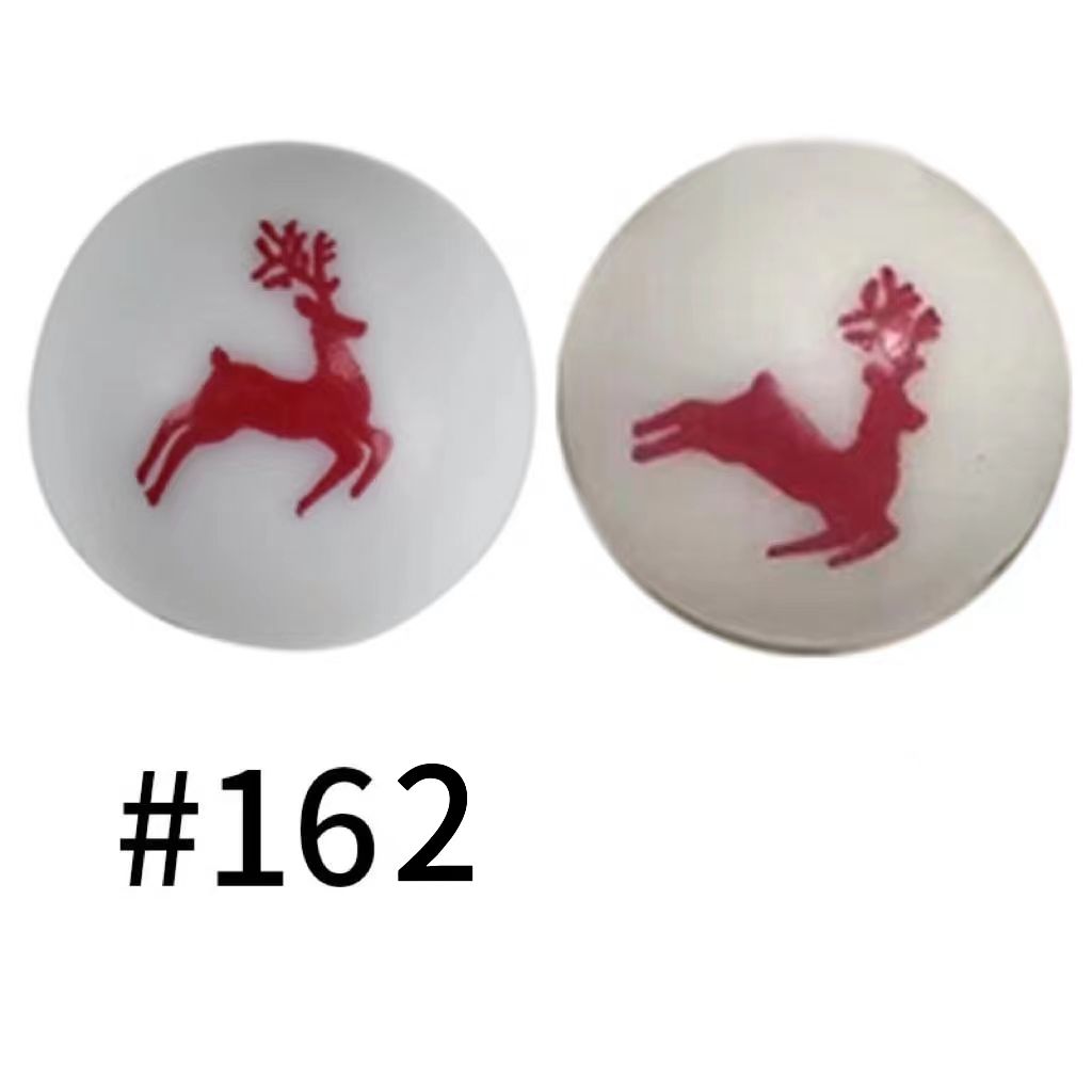 Adorable White Round Red Reindeer Printed Silicone Beads Number 162