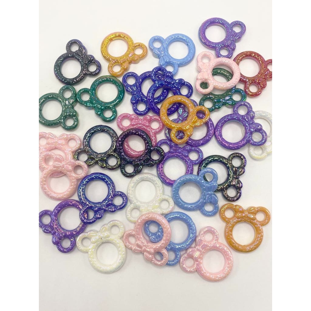 Minnne Frame Acrylic Beads with Bowknot, Random Mix Color
