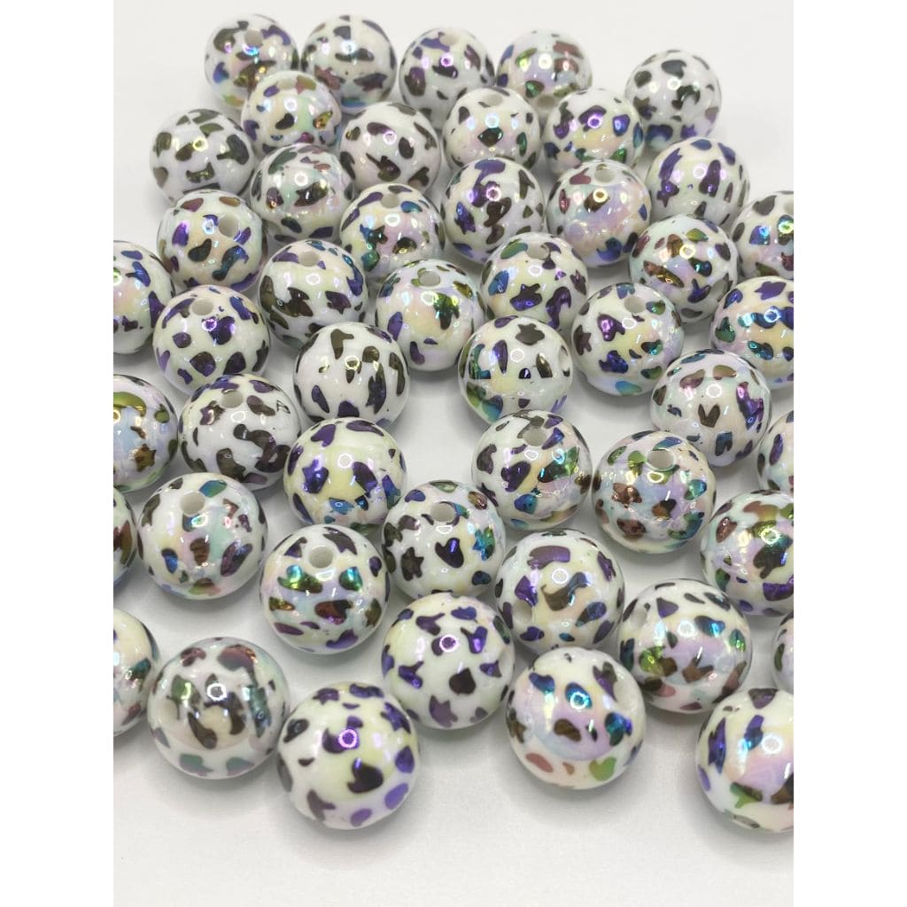 Cow Animal Prints Round Acrylic Beads 16mm Random Mix