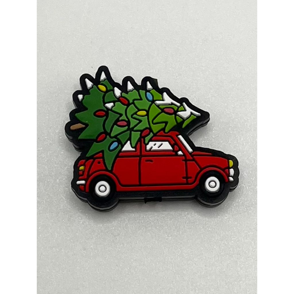 Pink & Red Car Christmas Tree Silicone Focal Beads