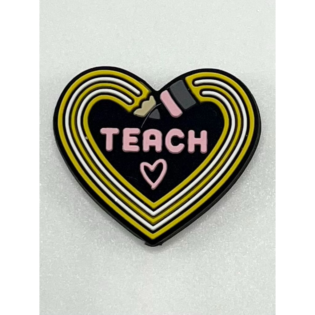 Pencil Heart Teach Silicone Focal Beads