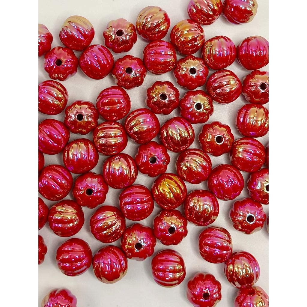 UV finish Textured Pumpkin Shaped Acrylic Beads with Stripes, 16mm, Random Mix, LD, Please Read the Description