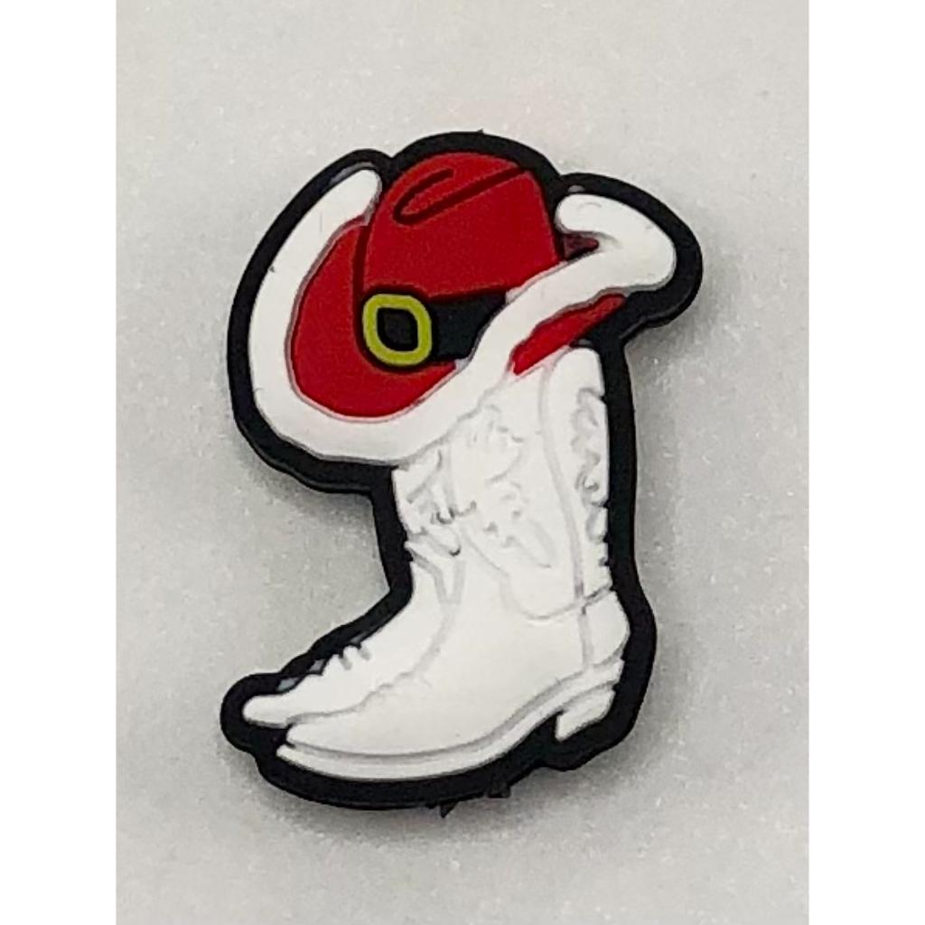 Red Christmas Hat with White Cowboy Boot Silicone Focal Beads (ship out in around 4-6 Days after ordering)