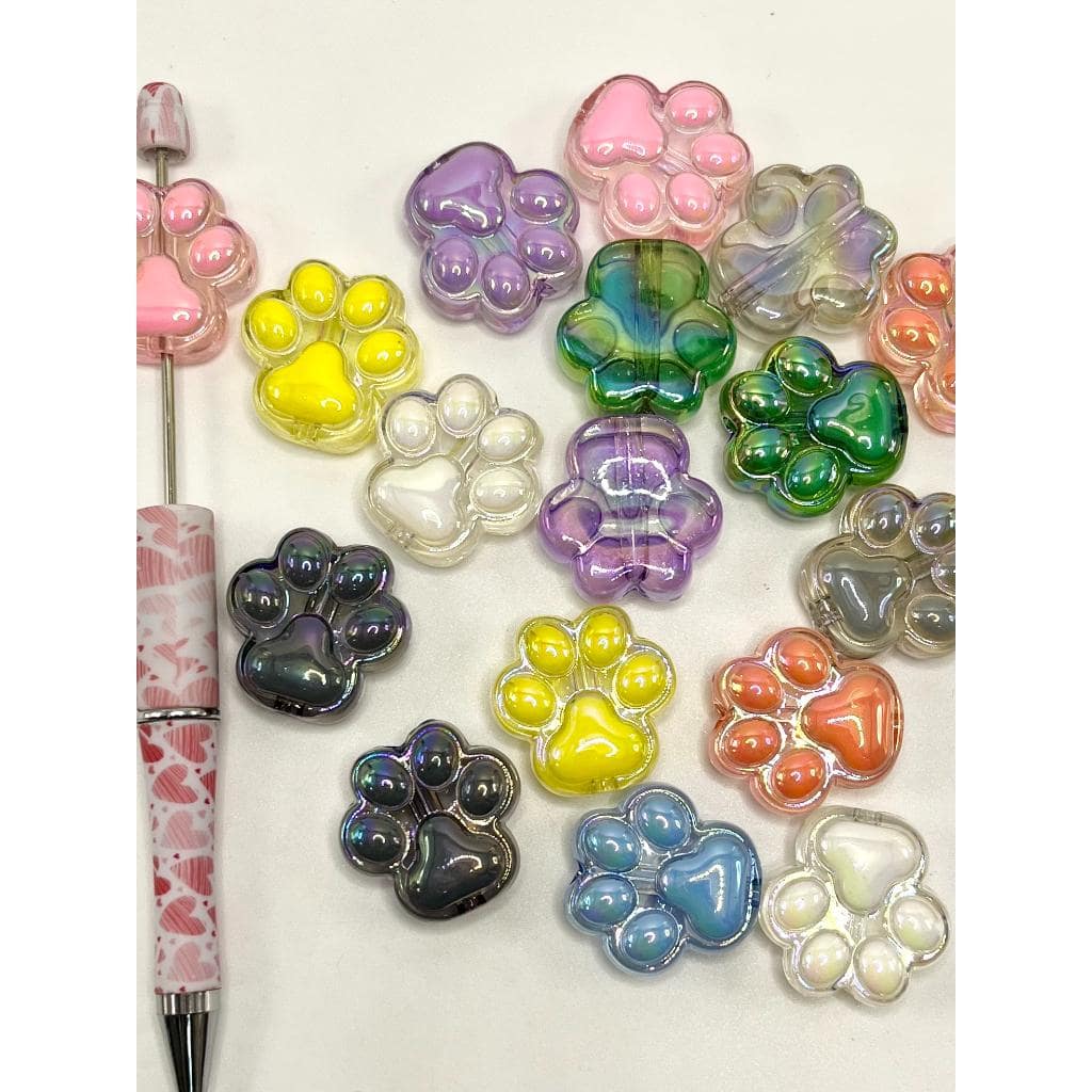 See Thru Cat Paw Design Acrylic Beads random mix