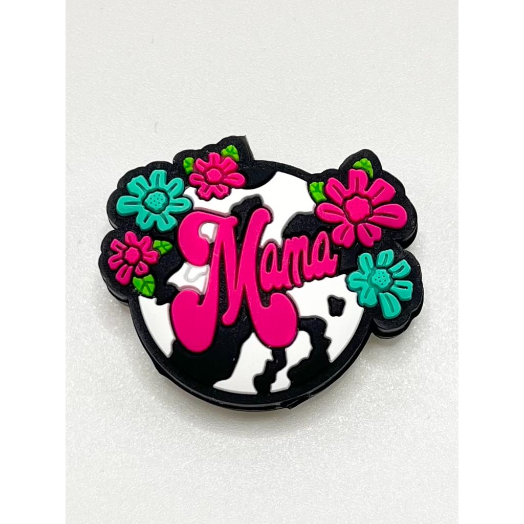 Circle with Mama & Flower Cow Printed Silicone Focal Beads