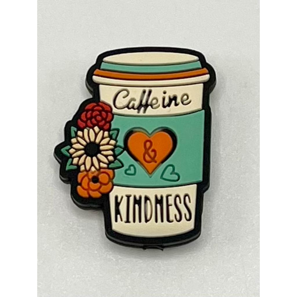 Kindness & Caffeine Heart with Flower Silicone Focal Beads