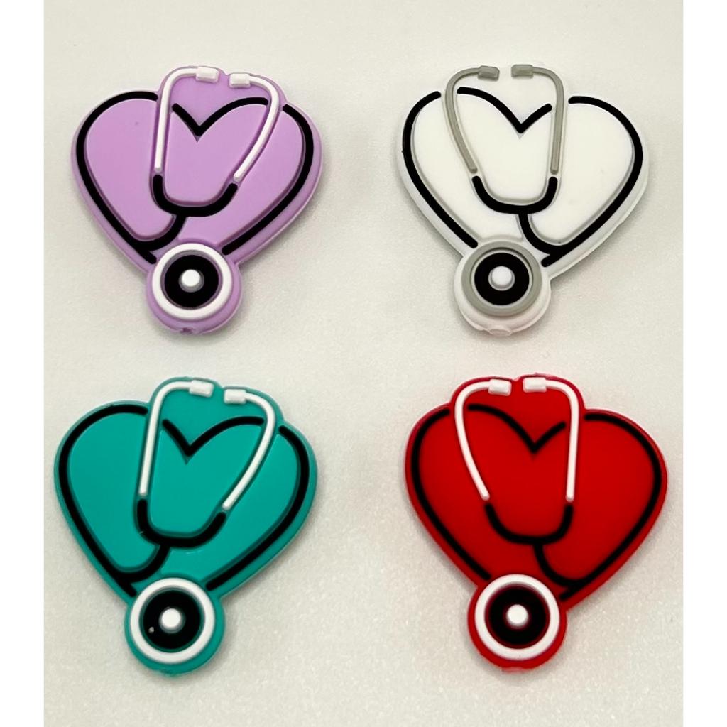 Heart with Stethoscope Random Mix Color Silicone Focal Beads
