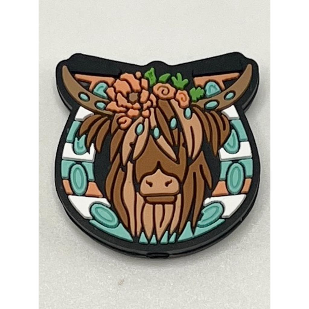 Cow Head Flowers Brown Highland Horse Shoe Silicone Focal Beads