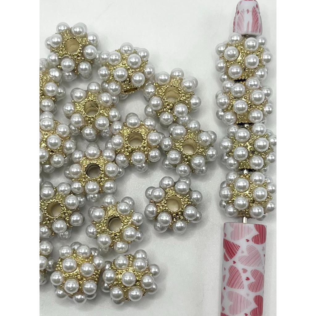 Alloy Beads Gold Color with White Pearl, 16mm, ZY