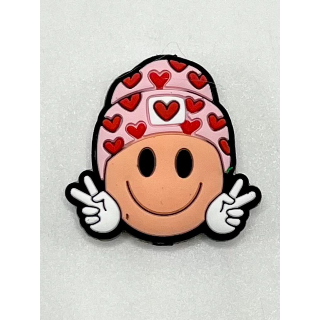 Smiley Face with Heart Beanie Happy Face Bead for Valentine's Day Silicone Focal Beads