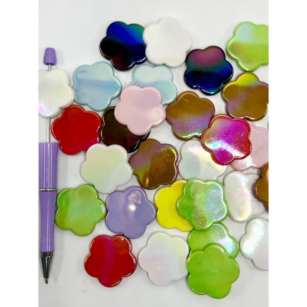 Flat Back Disk Flower Shape Acrylic Beads, 33mm LD