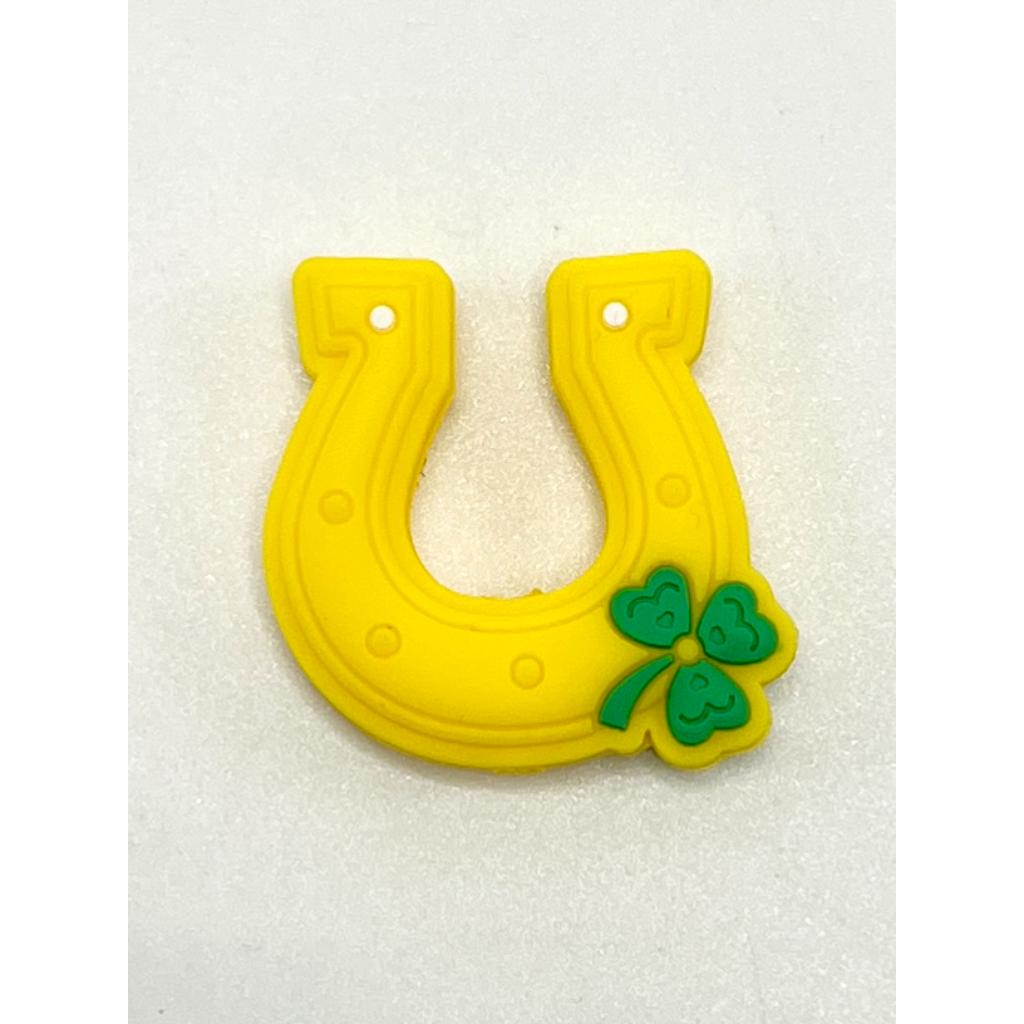 Lucky Clover Shamrock with Yellow Horse Shoe St Patrick's Day Silicone Focal Beads