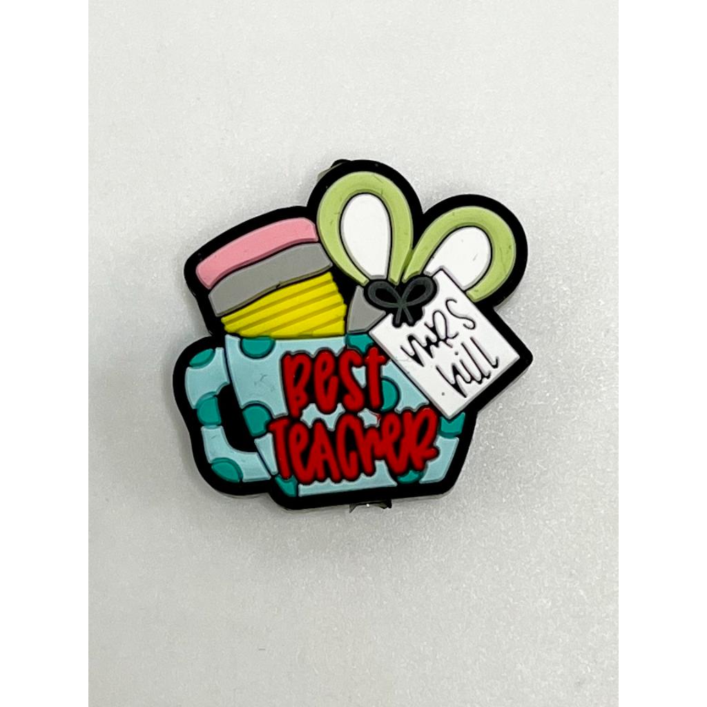 Mr.s Hill Pencil Scissor Cup Best Teacher Silicone Focal Beads