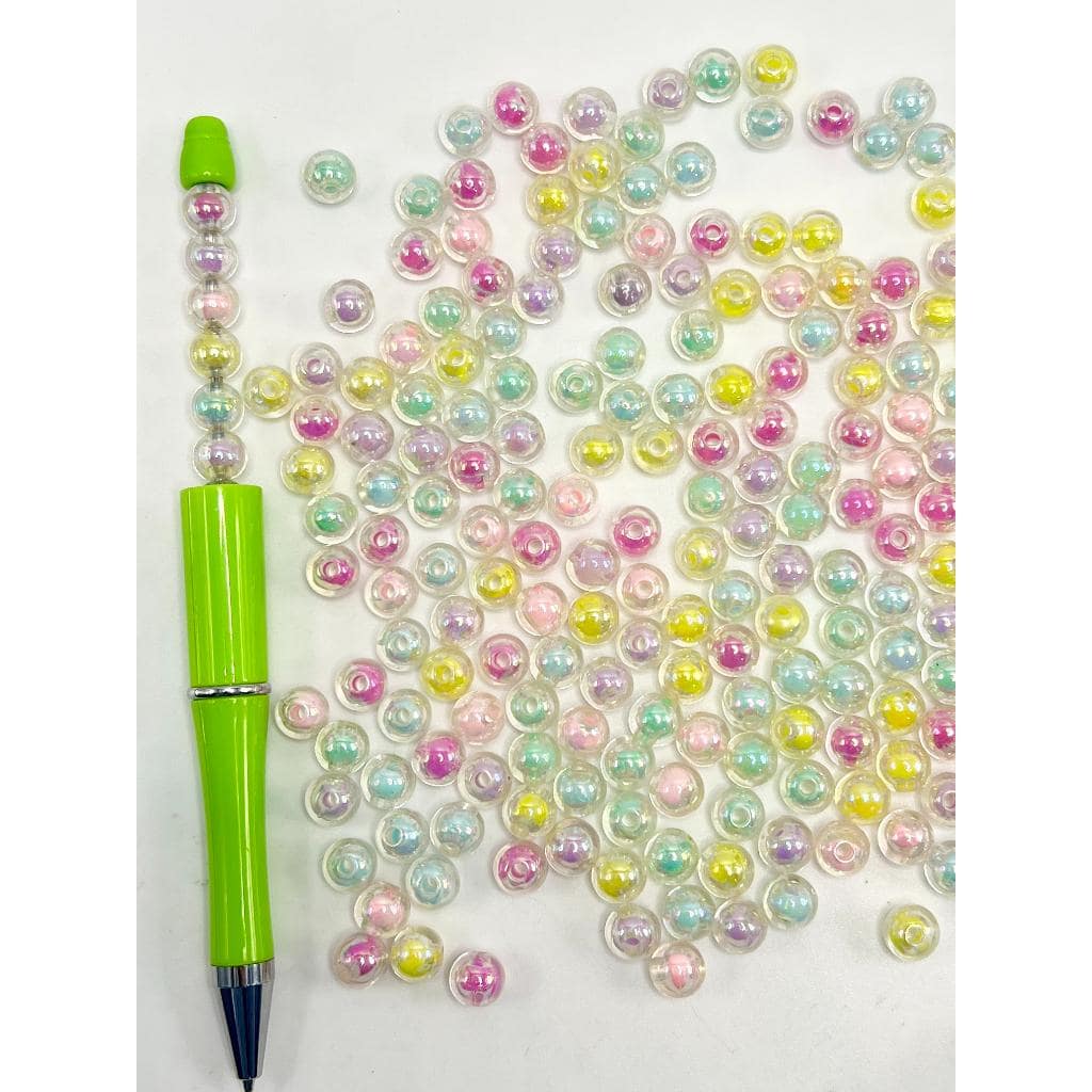 Shiny Round Pastel Double Layer Acrylic Beads, 8mm Can Fit Pen, Random Mix Color, ZA