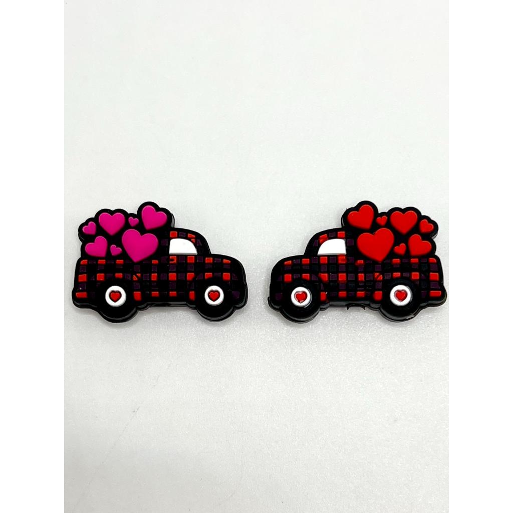 Pink & Red Car with Heart Love Silicone Focal Beads