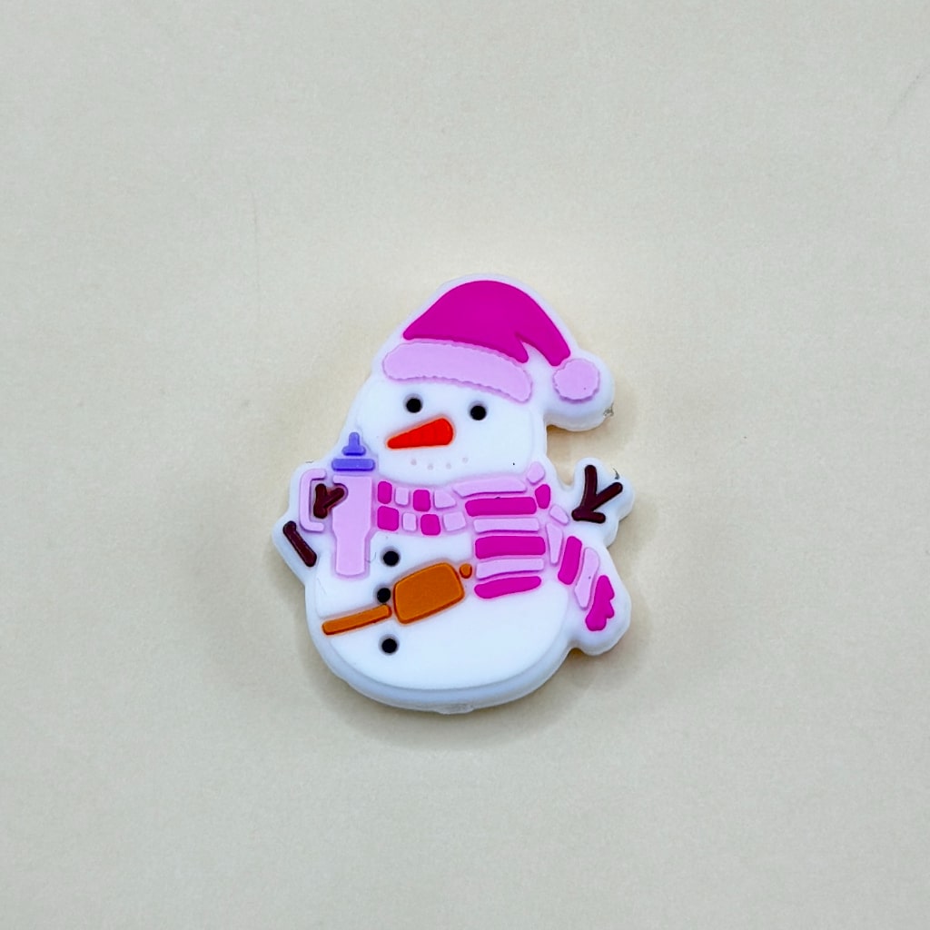 Vivid Cute Snowman Winter with Christmas Hat Silicone Focal Beads
