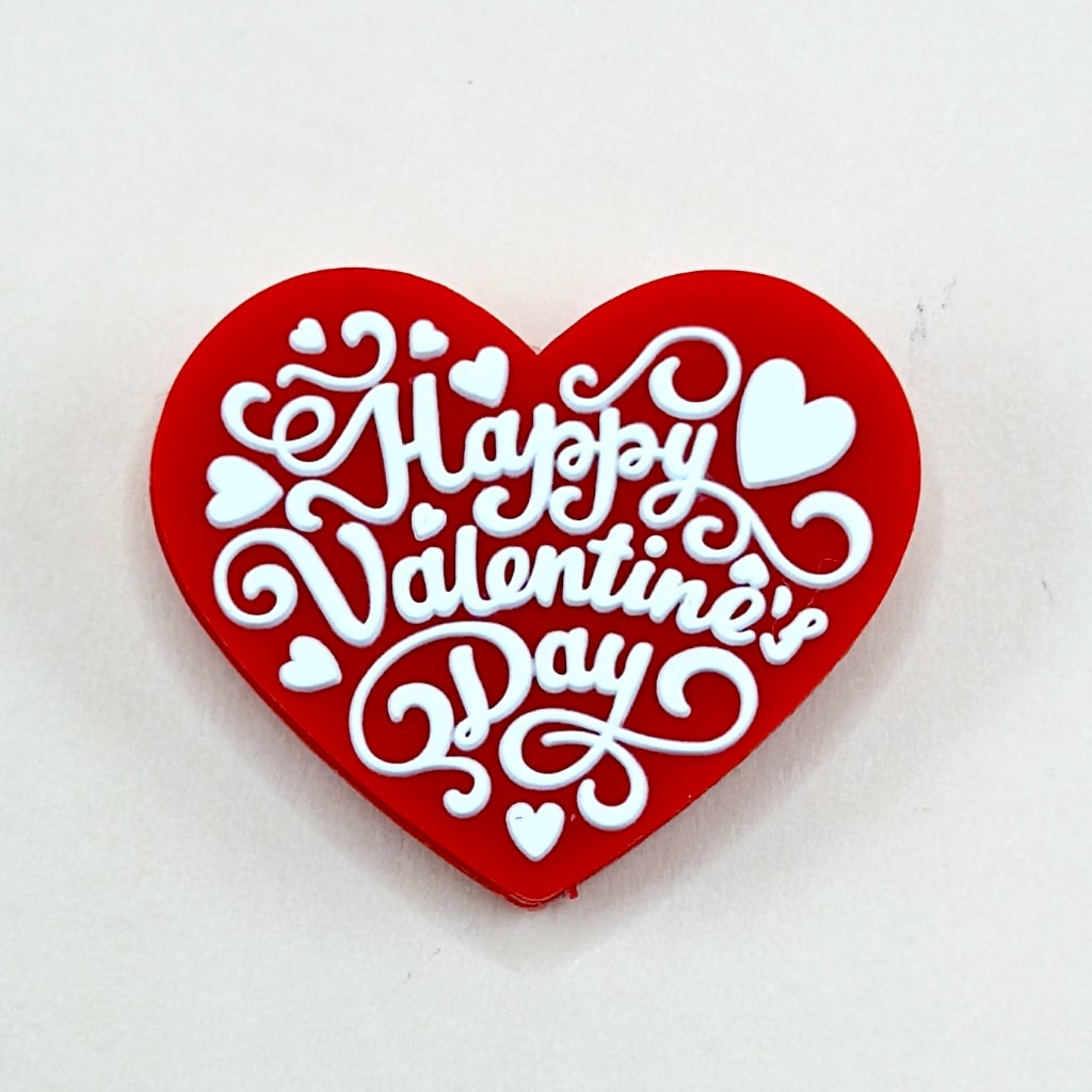 Happy Valentine's Day Text on Red Heart, Valentine's Beads, Silicone Focal Beads