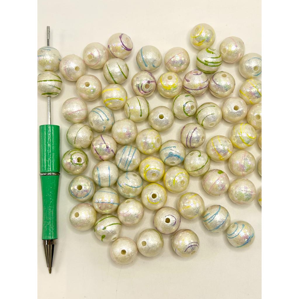 White Acrylic Beads with Rough Pearl Stripes Swirl Pattern, 16mm, Random Mix Color, XY