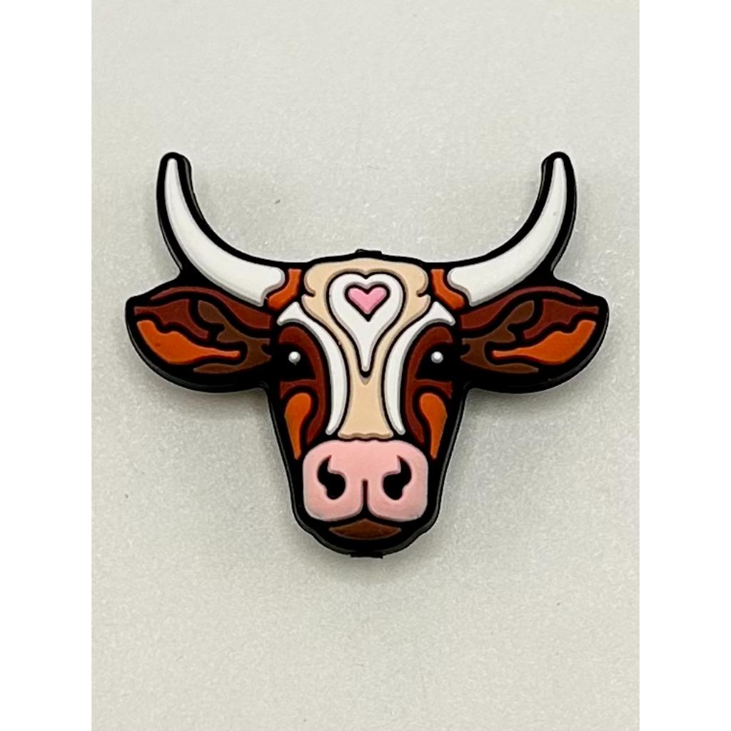 Pink Heart With Ox Cow Silicone Focal Beads