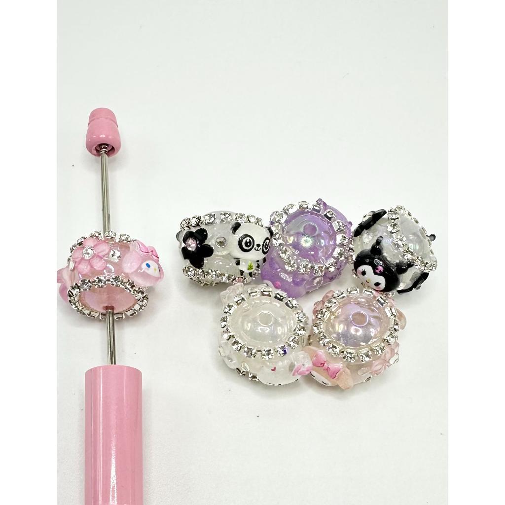 Strawberry Bear Cute Sanri Kurom Acrylic Beads with Rhinestones and Flower FC